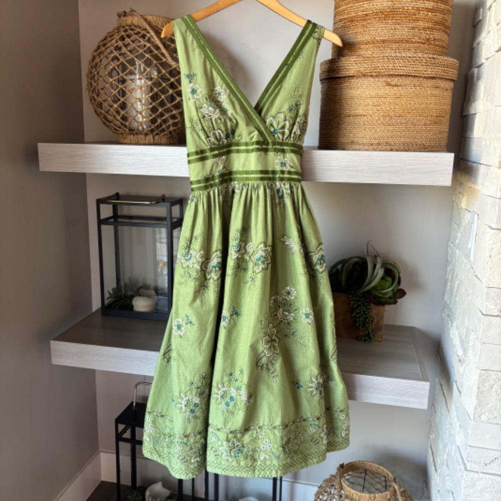 Elegant Embroidered Sleeveless Floral Dress with Petticoat Green  12